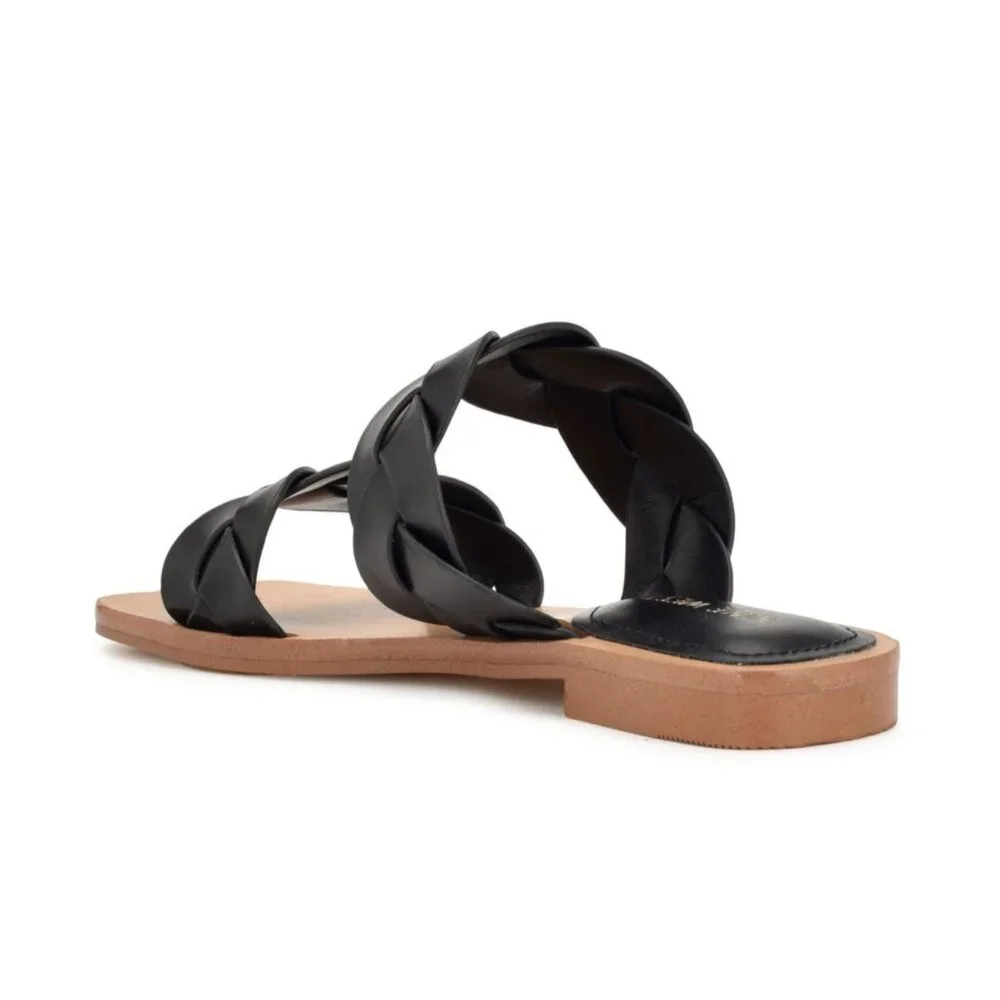 Nine West Womens Braided Black Slide Sandals Double Strap 8.5‎